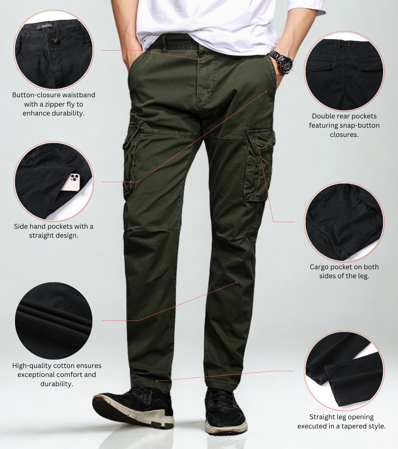 L'MONTE Imported Men's Regular Fit Casual Green Cotton Cargo Joggers My Store