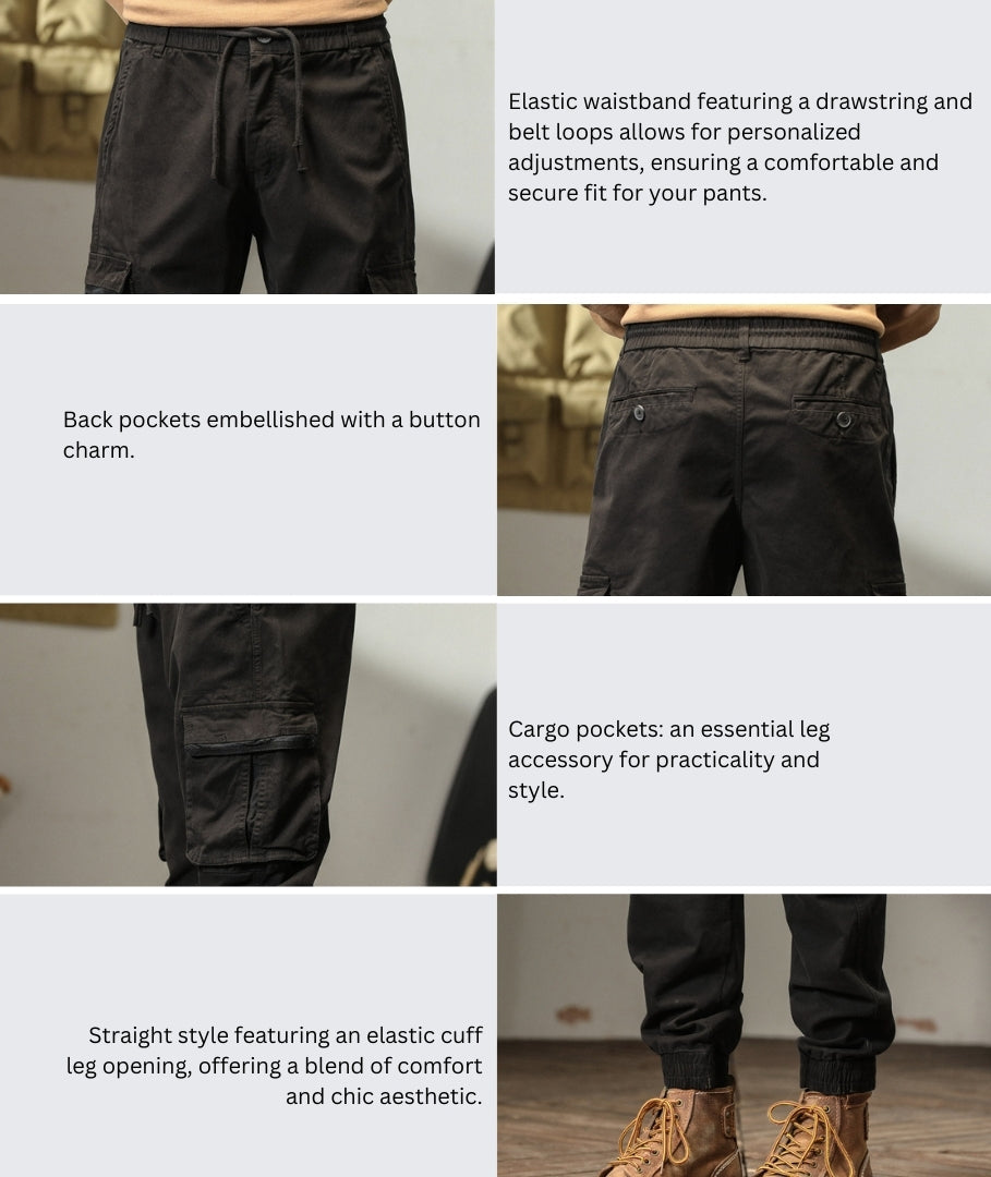 L'MONTE Imported Men's Slim Fit Casual Black Cotton Cargo Joggers My Store