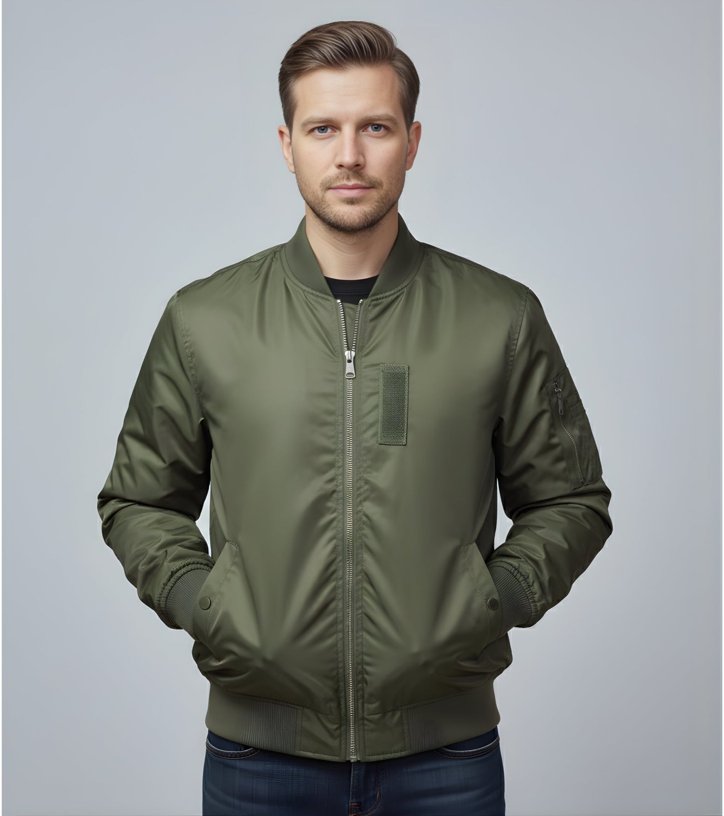 L'MONTE Men's Army Green Polyester Bomber Fall Jacket My Store