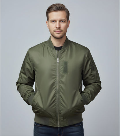 L'MONTE Men's Army Green Polyester Bomber Fall Jacket My Store