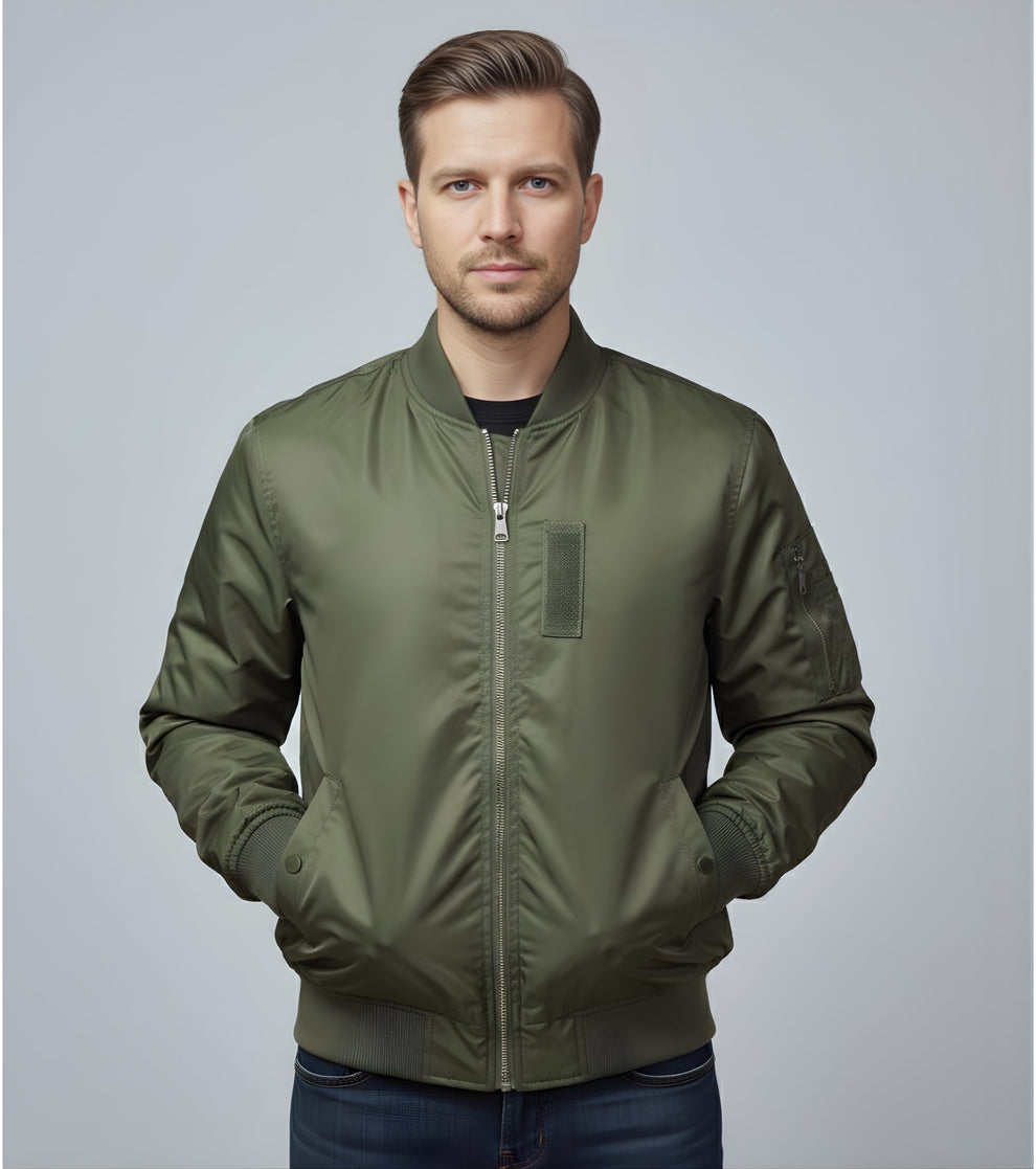 L'MONTE Men's Army Green Polyester Bomber Jacket – Lmonte International