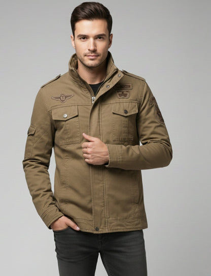L'MONTE Men's Khaki Fleece-Lined Bomber Jacket My Store