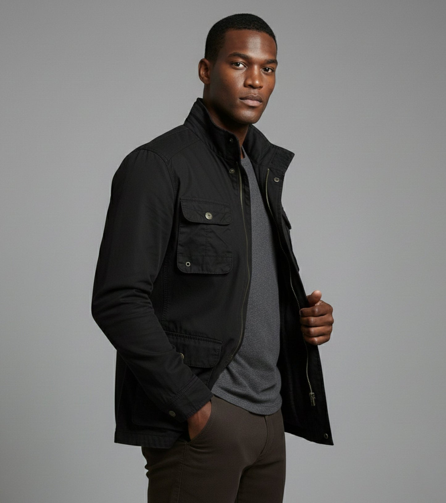 L'MONTE Men's Black Cotton Outdoor Fall Jacket For Mild Winter My Store