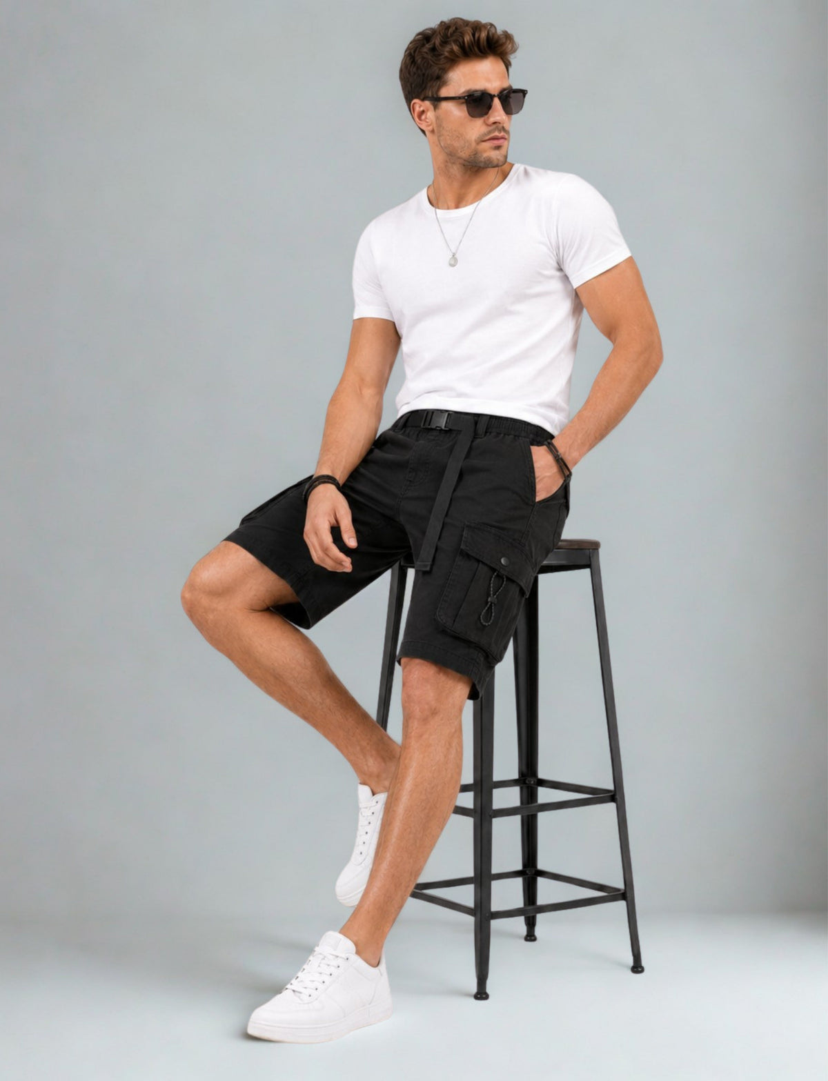 L'MONTE  Imported  Men's Multi Pocket Black Cargo Shorts My Store
