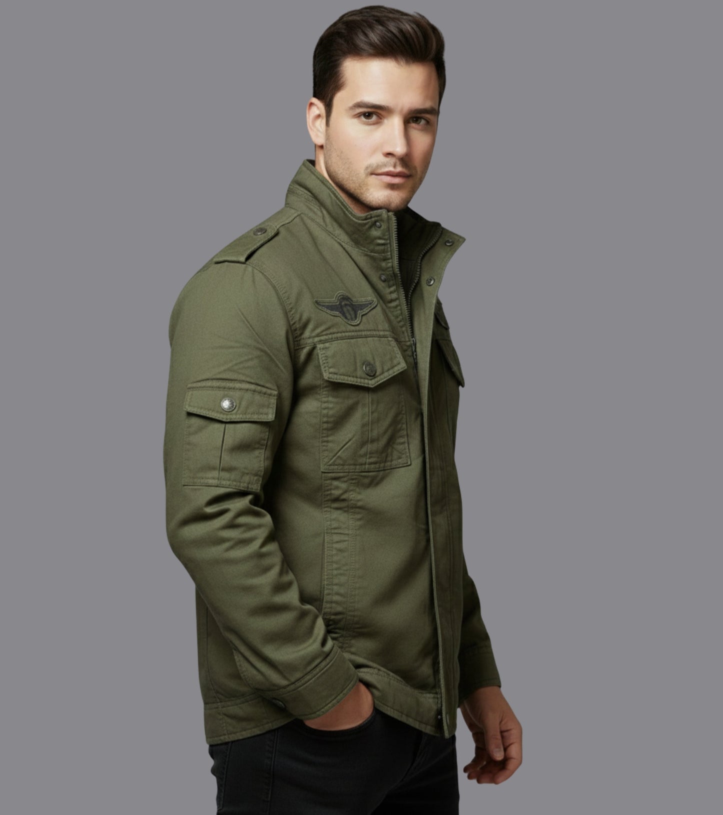 L'MONTE Men's Army Green Fleece-Lined Bomber Jacket My Store