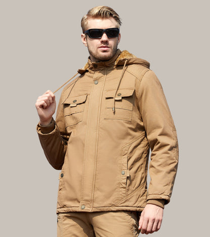 L'MONTE Men's Khaki Winter Jacket With Detachable Hood My Store
