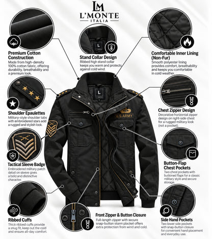 L'MONTE Men's Military-Style Black Cargo Jacket For Mild Winter My Store