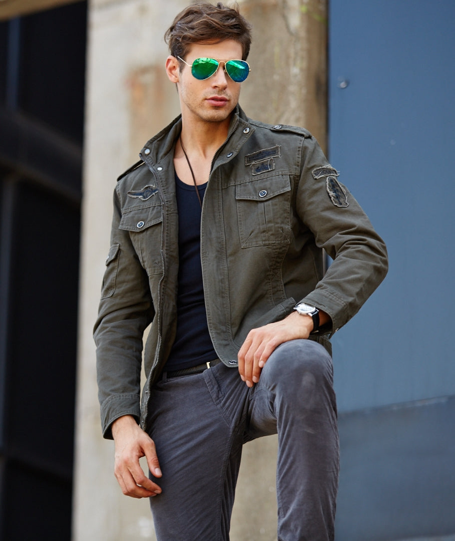 L'MONTE Men's Army Green Military-Style Bomber Jacket My Store