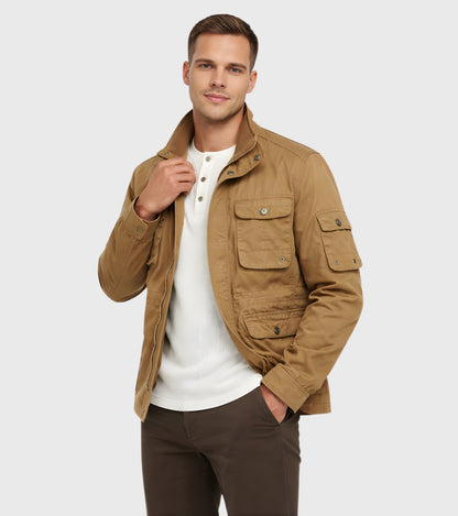 L'MONTE Men's Khaki Cotton Outdoor Fall Jacket For Mild Winter