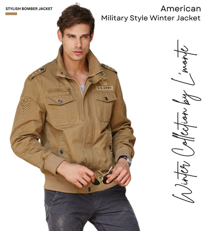L'MONTE Men's Khaki Military Style Cargo Cotton Jacket My Store