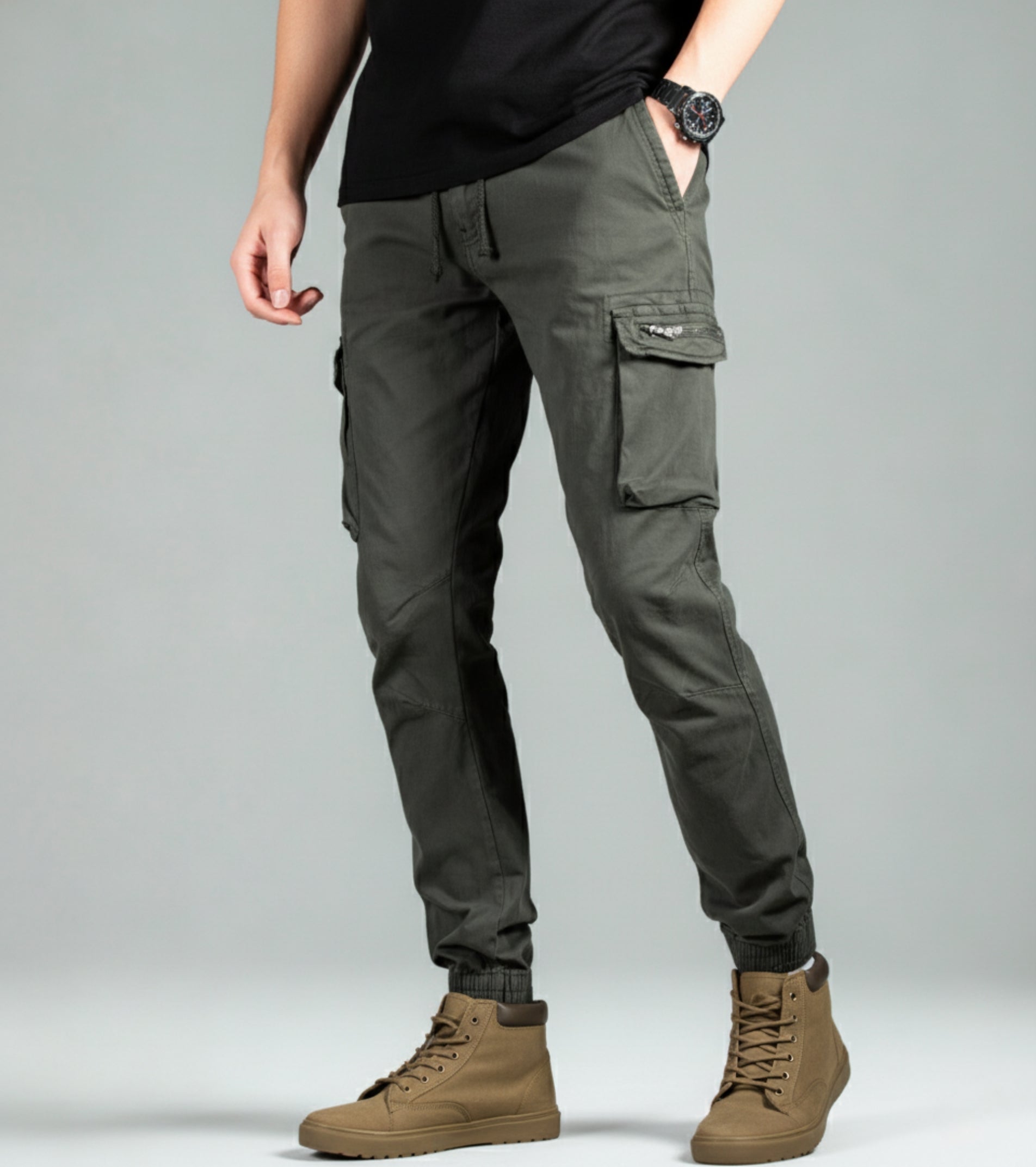 L'MONTE Men's Green Cotton Stretch Cargo Joggers Lmonte International