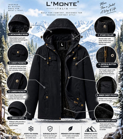 L'MONTE Men's Black Winter Jacket With Detachable Hood My Store