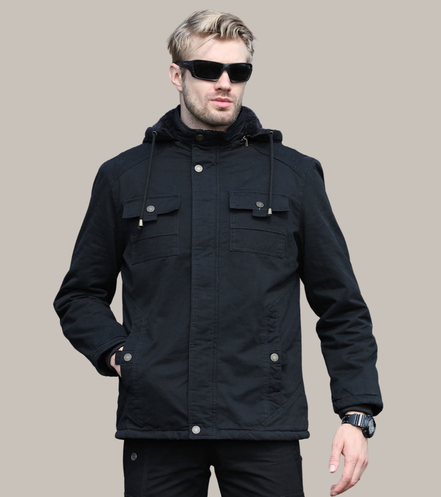 L'MONTE Men's Black Winter Jacket With Detachable Hood My Store