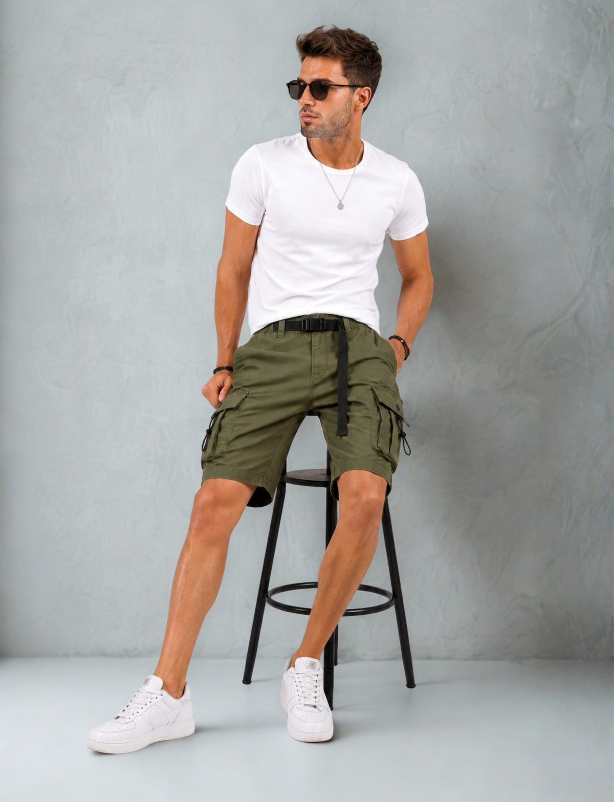 L'MONTE  Imported  Men's Multi Pocket Green Cargo Shorts My Store
