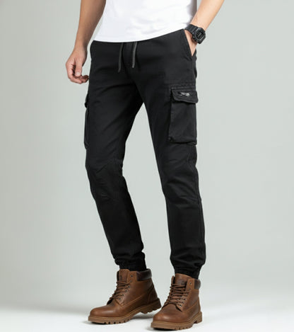 L'MONTE Men's Black Cotton Stretch Cargo Joggers Lmonte International