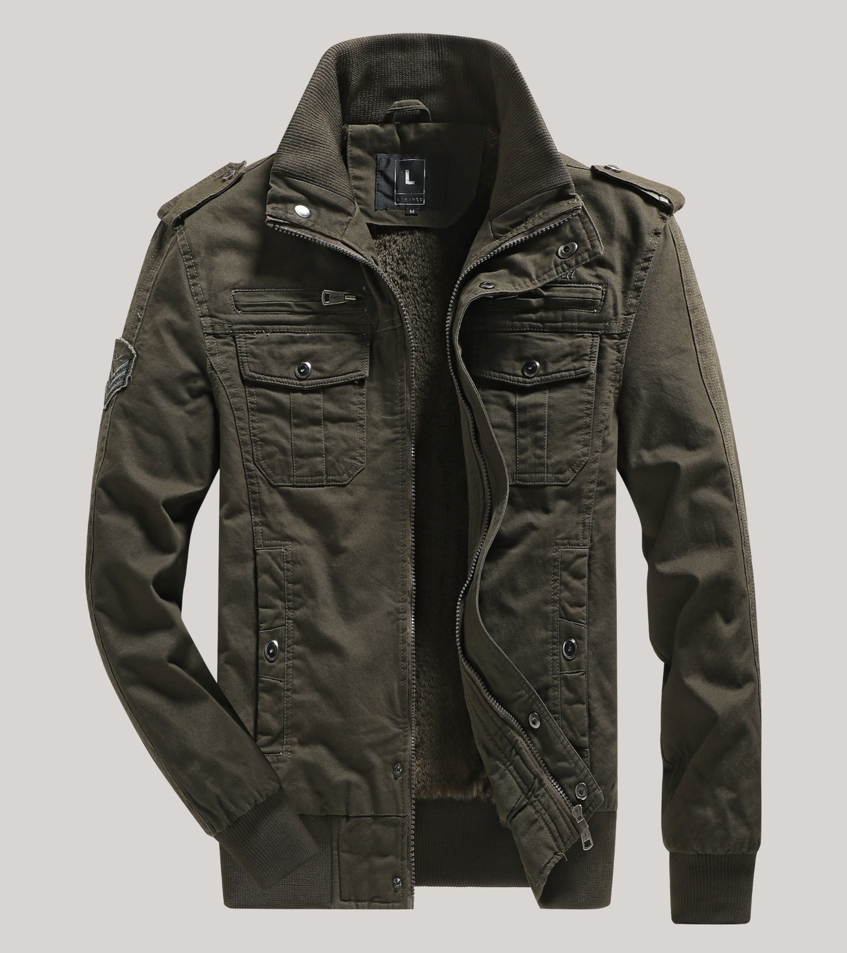 L'MONTE Men's Army Green Military-Style Cargo Winter Jacket My Store