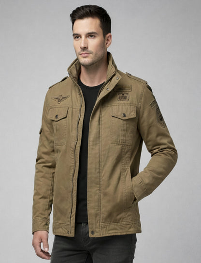 L'MONTE Men's Khaki Fleece-Lined Bomber Jacket My Store