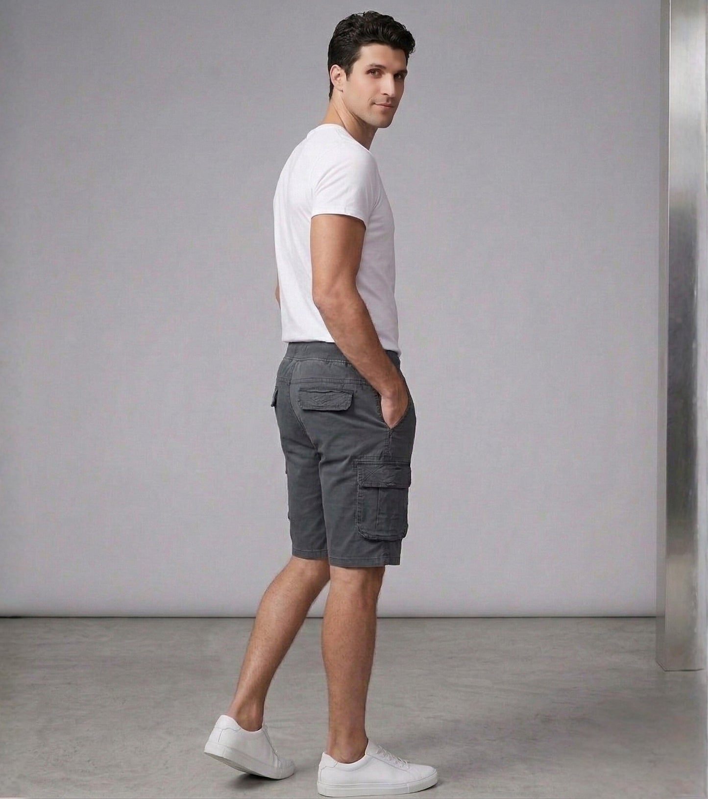 L'MONTE Imported Men's Grey Slim Fit Cotton Cargo Shorts – Casual Summer Multi Pocket Outdoor Shorts My Store