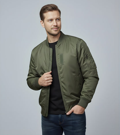 L'MONTE Men's Army Green Polyester Bomber Fall Jacket My Store