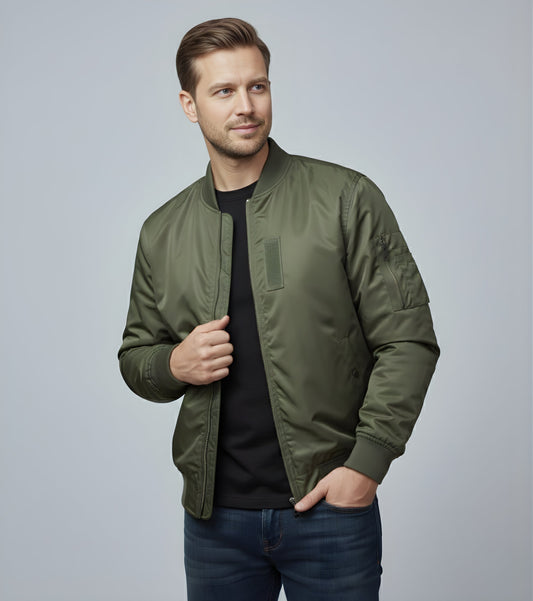 L'MONTE Men's Army Green Polyester Bomber Fall Jacket My Store