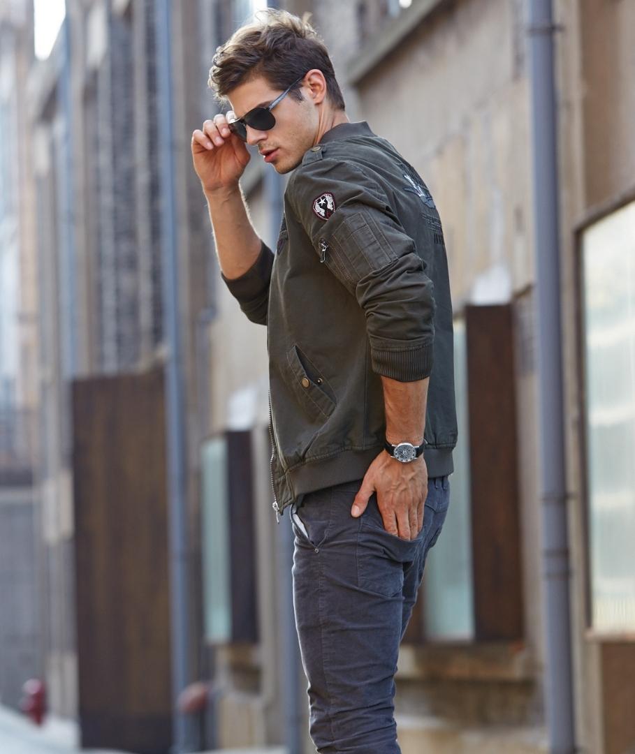 L'MONTE Men's Army Green USA Army-Style Biker Jacket My Store