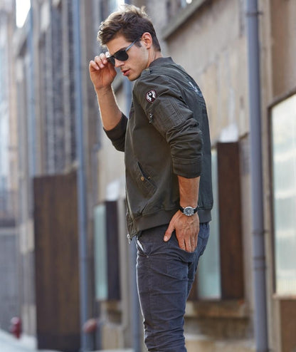L'MONTE Men's Army Green USA Army-Style Biker Jacket My Store