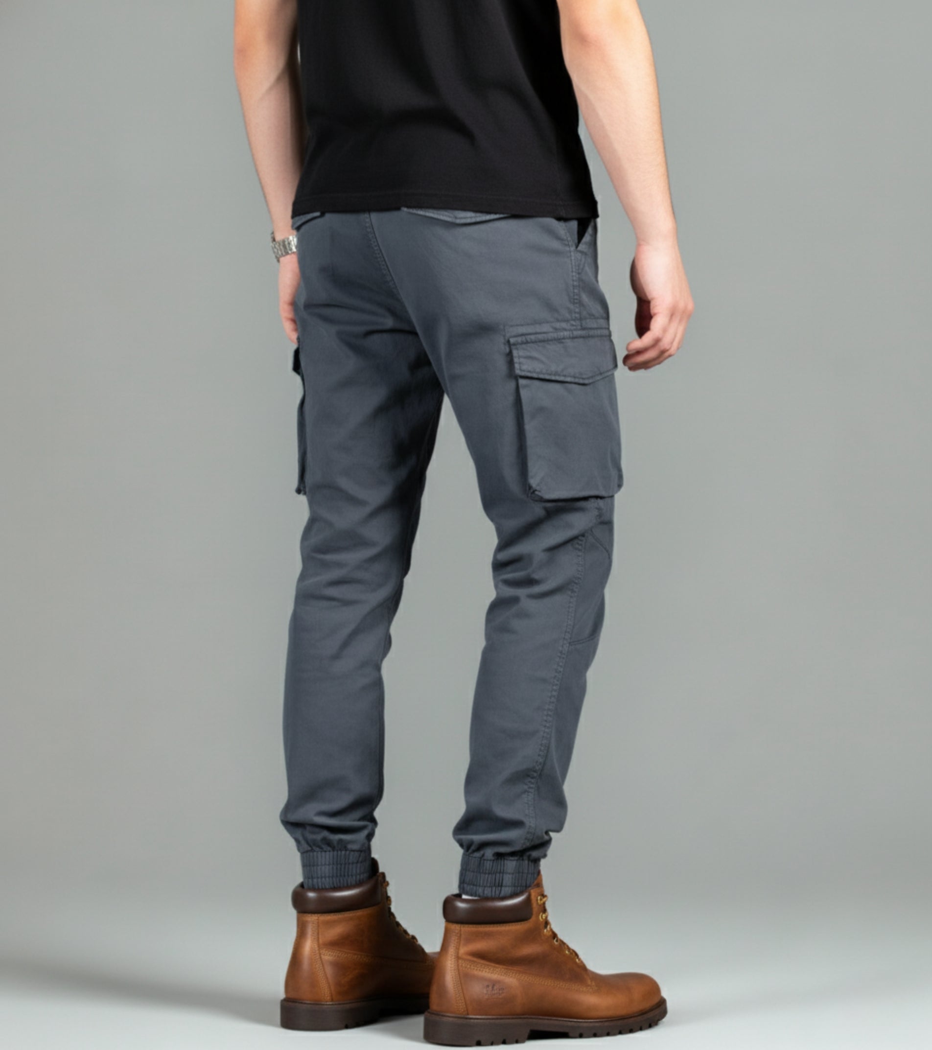 L'MONTE Men's Grey Cotton Stretch Cargo Joggers Lmonte International