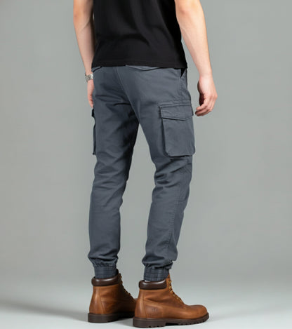 L'MONTE Men's Grey Cotton Stretch Cargo Joggers Lmonte International