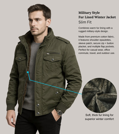 L'MONTE Men's Army Green Military-Style Cargo Winter Jacket My Store