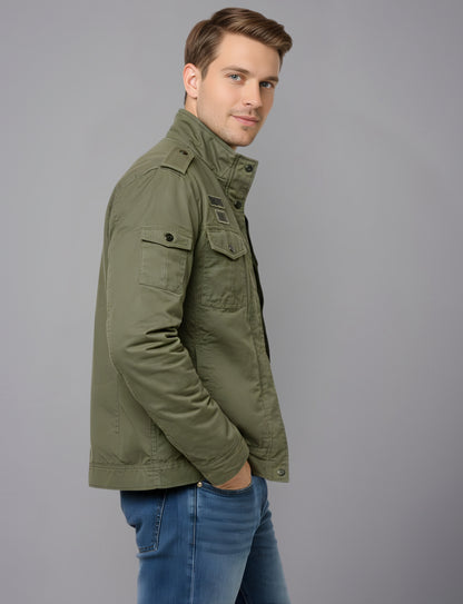 L'MONTE Men's Army Green Fleece-Lined Bomber Jacket