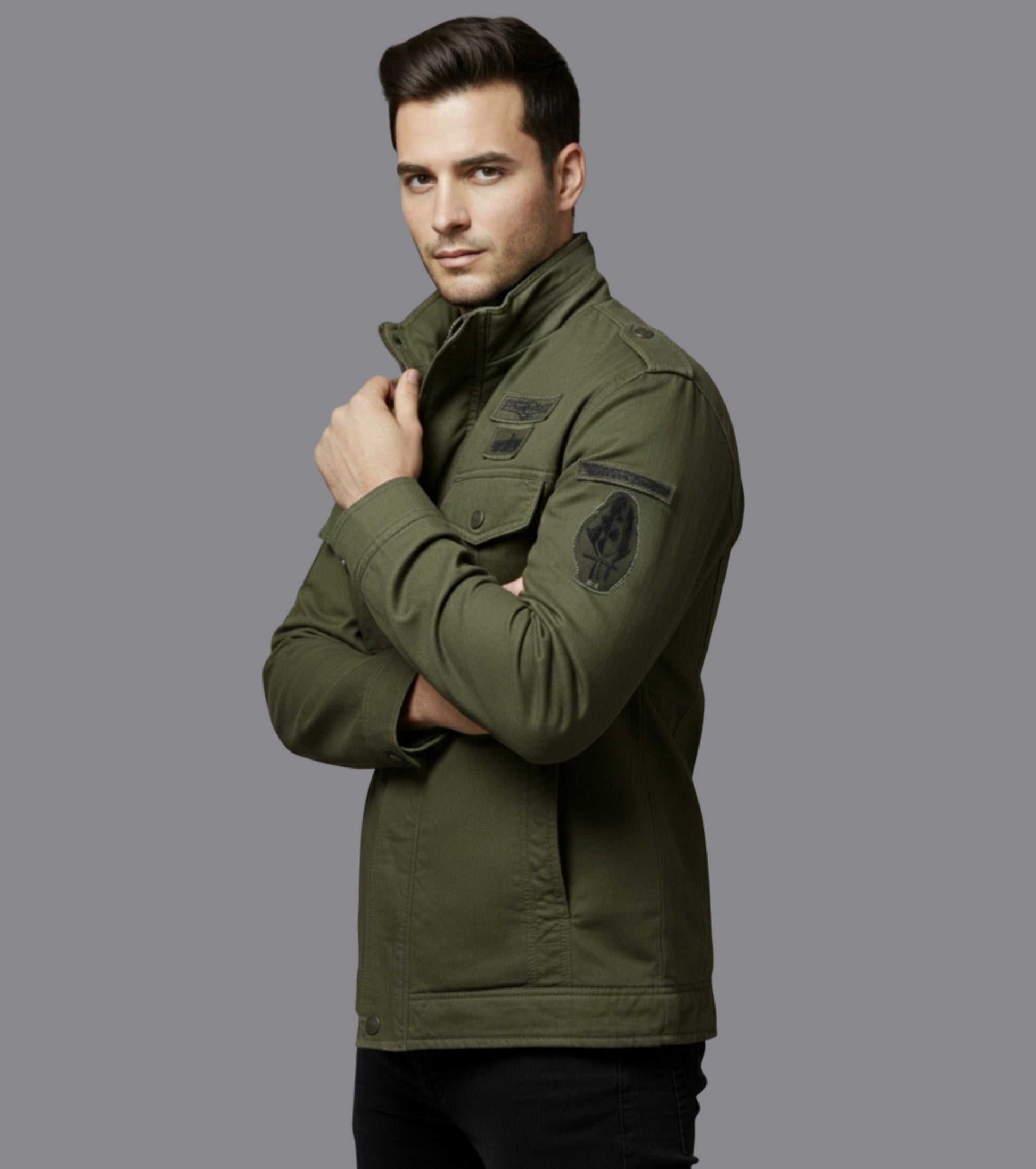 L'MONTE Men's Army Green Fleece-Lined Bomber Jacket My Store