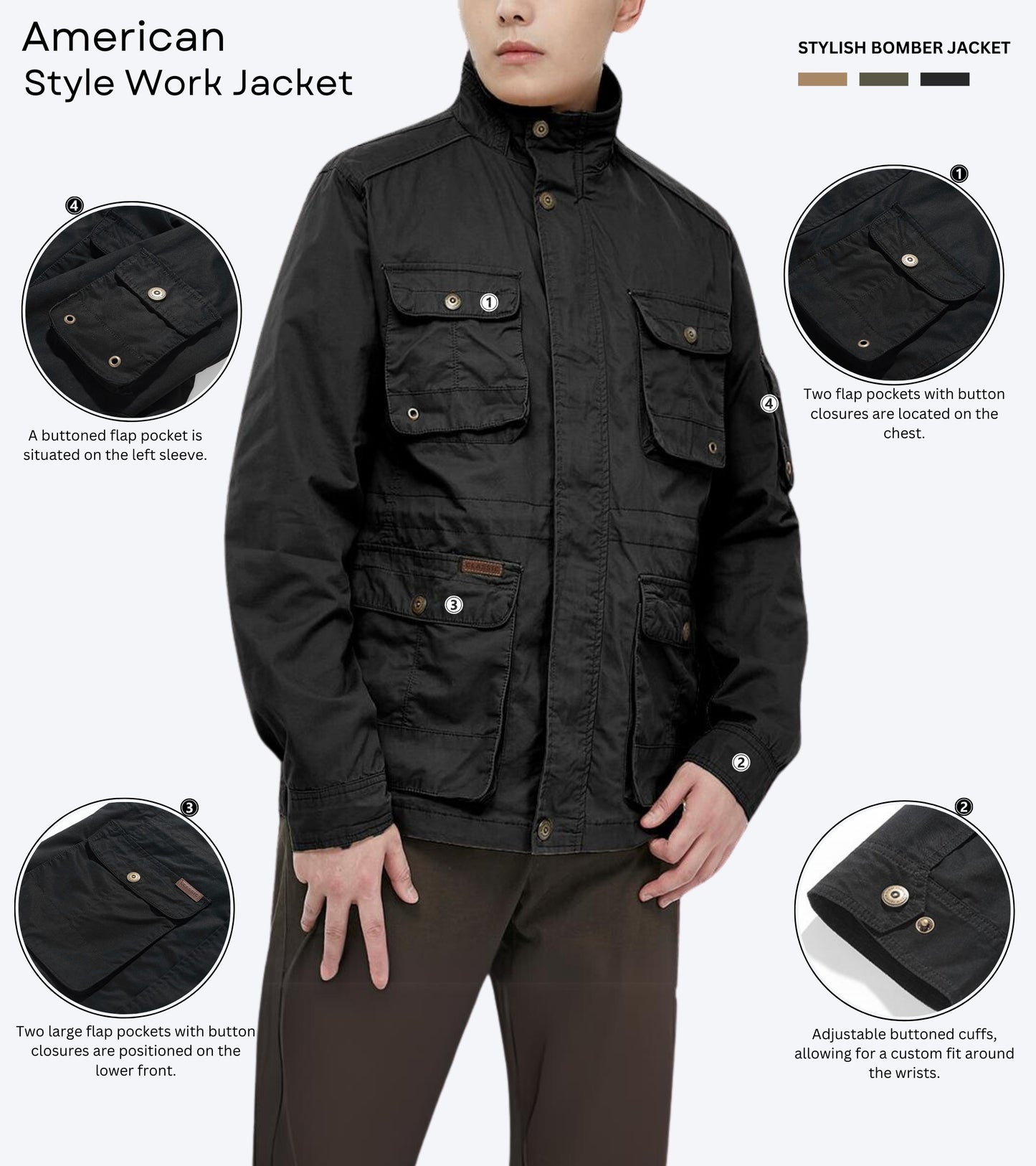 L'MONTE Men's Black Cotton Outdoor Jacket For Mild Winter My Store