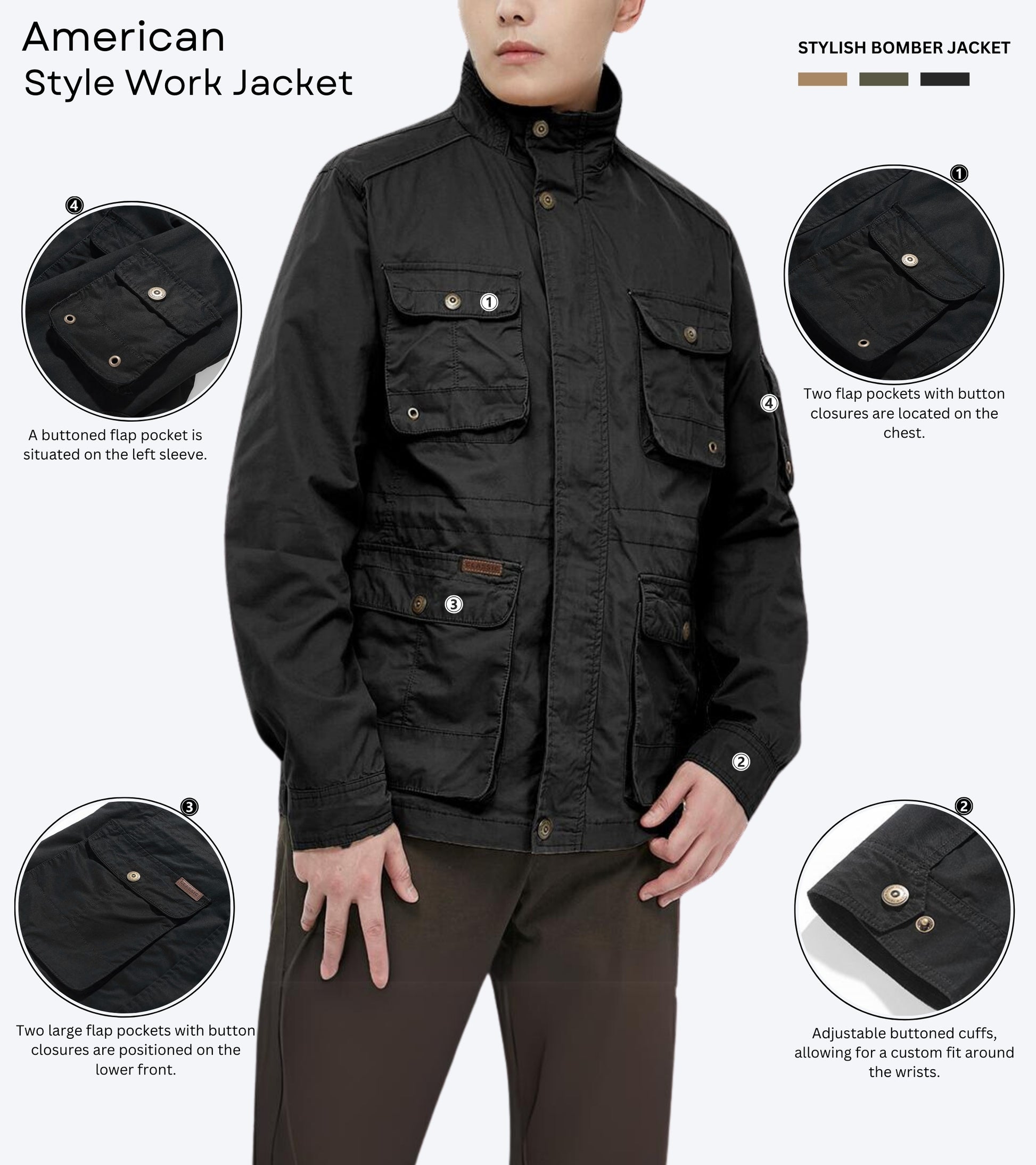 L'MONTE Men's Black Cotton Outdoor Jacket For Mild Winter My Store
