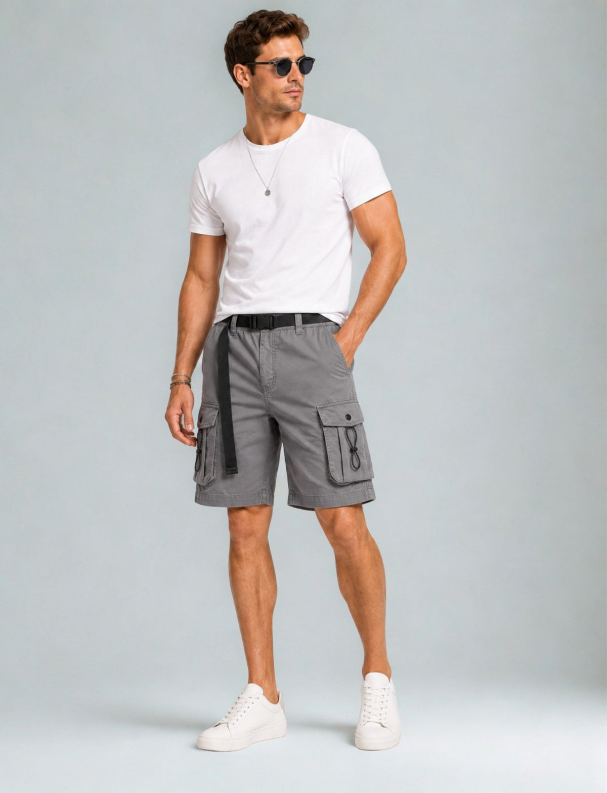 L'MONTE  Imported  Men's Multi Pocket Grey Cargo Shorts My Store