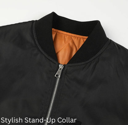 L'MONTE Men's Black Polyester Bomber Fall Jacket My Store