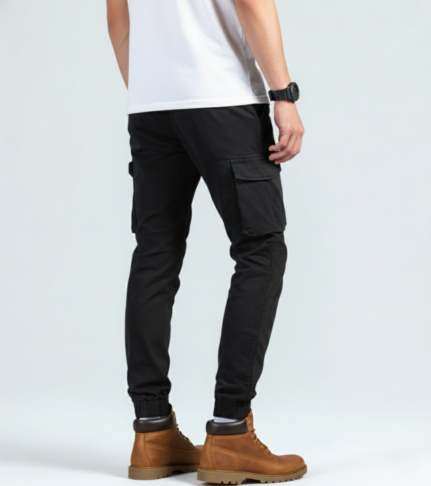 L'MONTE Men's Black Cotton Stretch Cargo Joggers Lmonte International