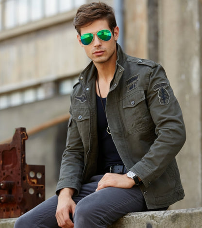 L'MONTE Men's Army Green Military-Style Bomber Jacket My Store