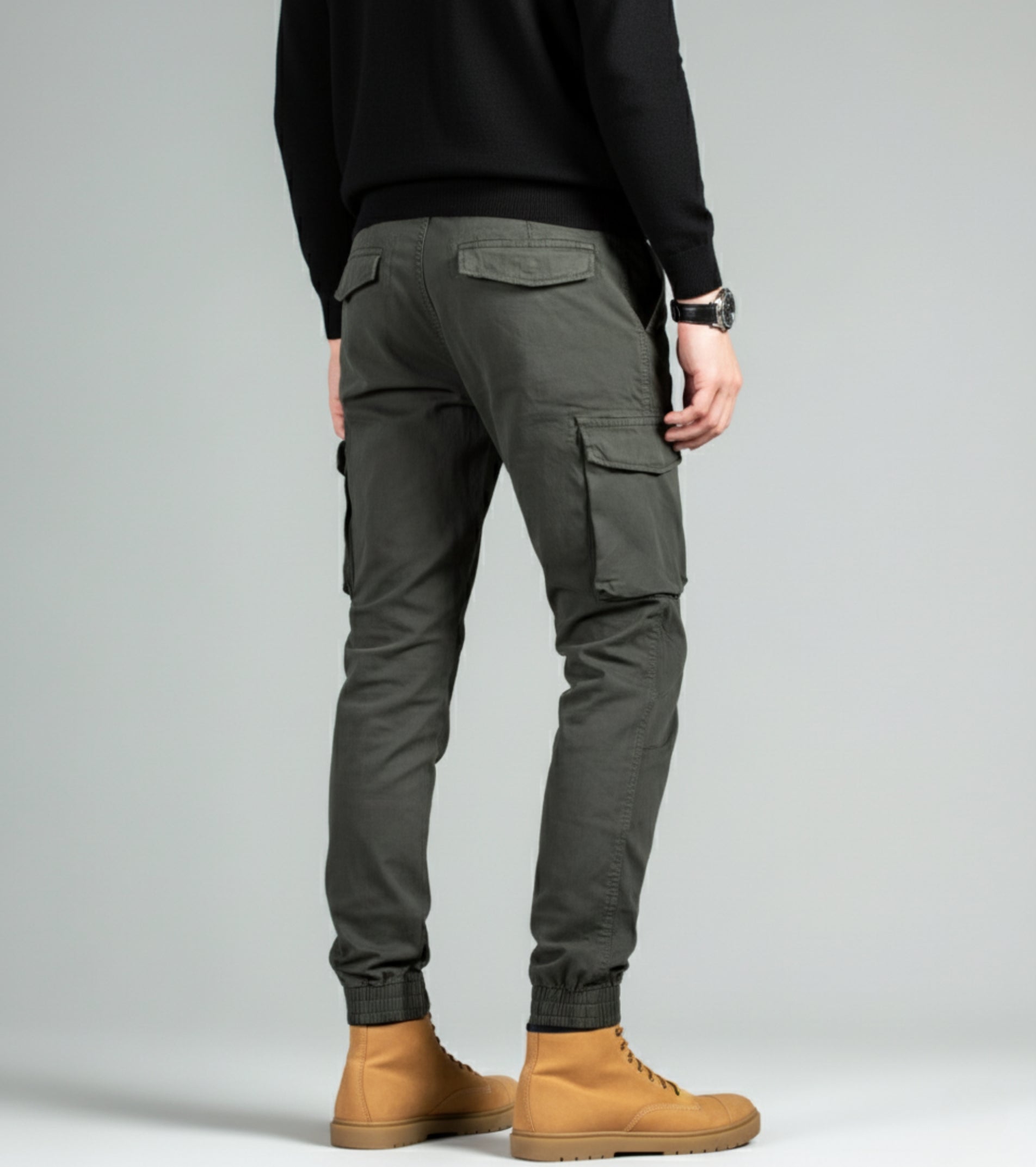 L'MONTE Men's Green Cotton Stretch Cargo Joggers Lmonte International