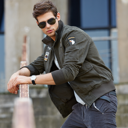 L'MONTE Men's Army Green USA Military-Style Biker Jacket My Store