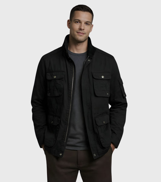 L'MONTE Men's Black Cotton Outdoor Fall Jacket For Mild Winter