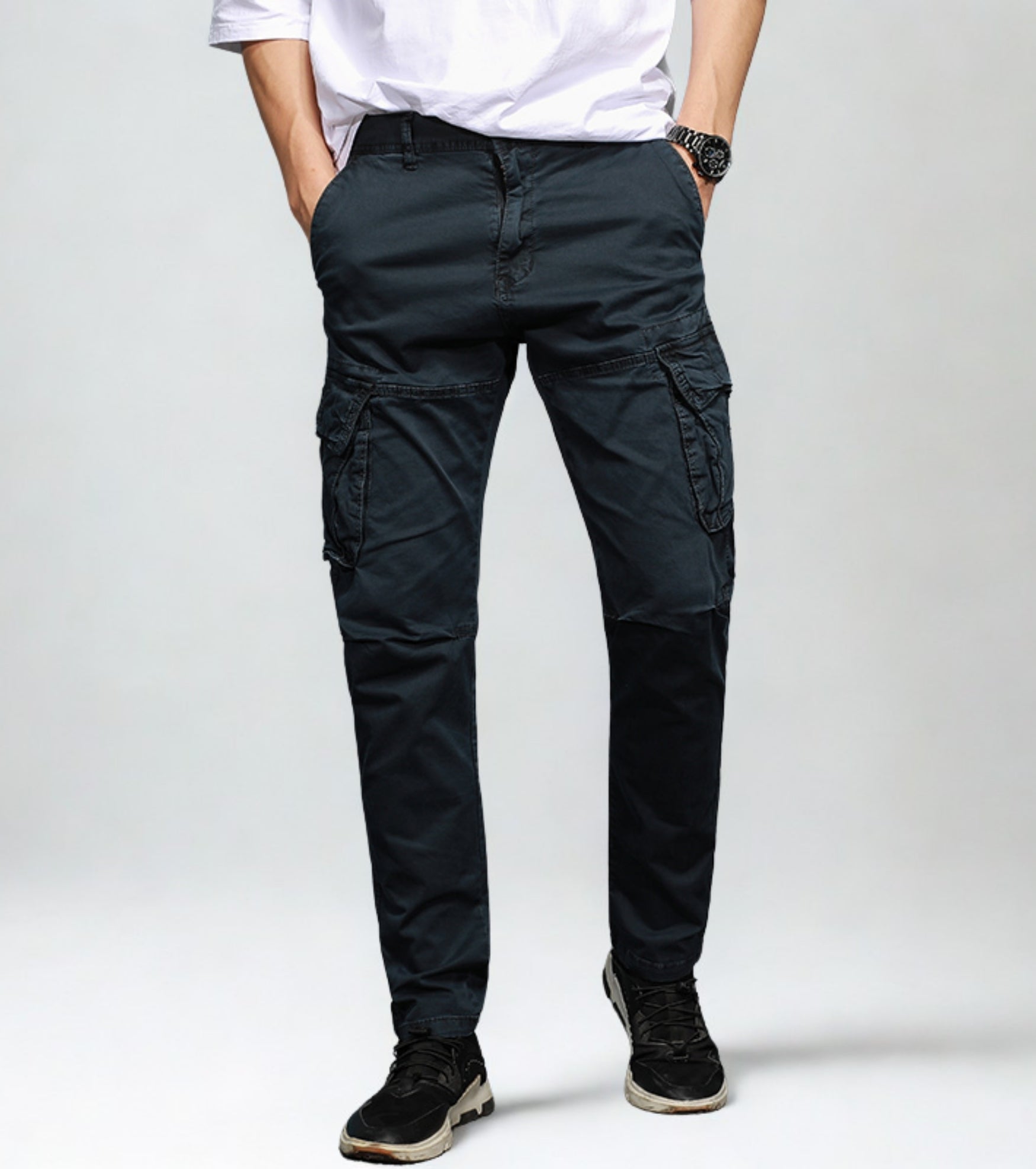 L'MONTE Imported Men's Regular Fit Casual Blue Cotton Cargo Joggers Lmonte International