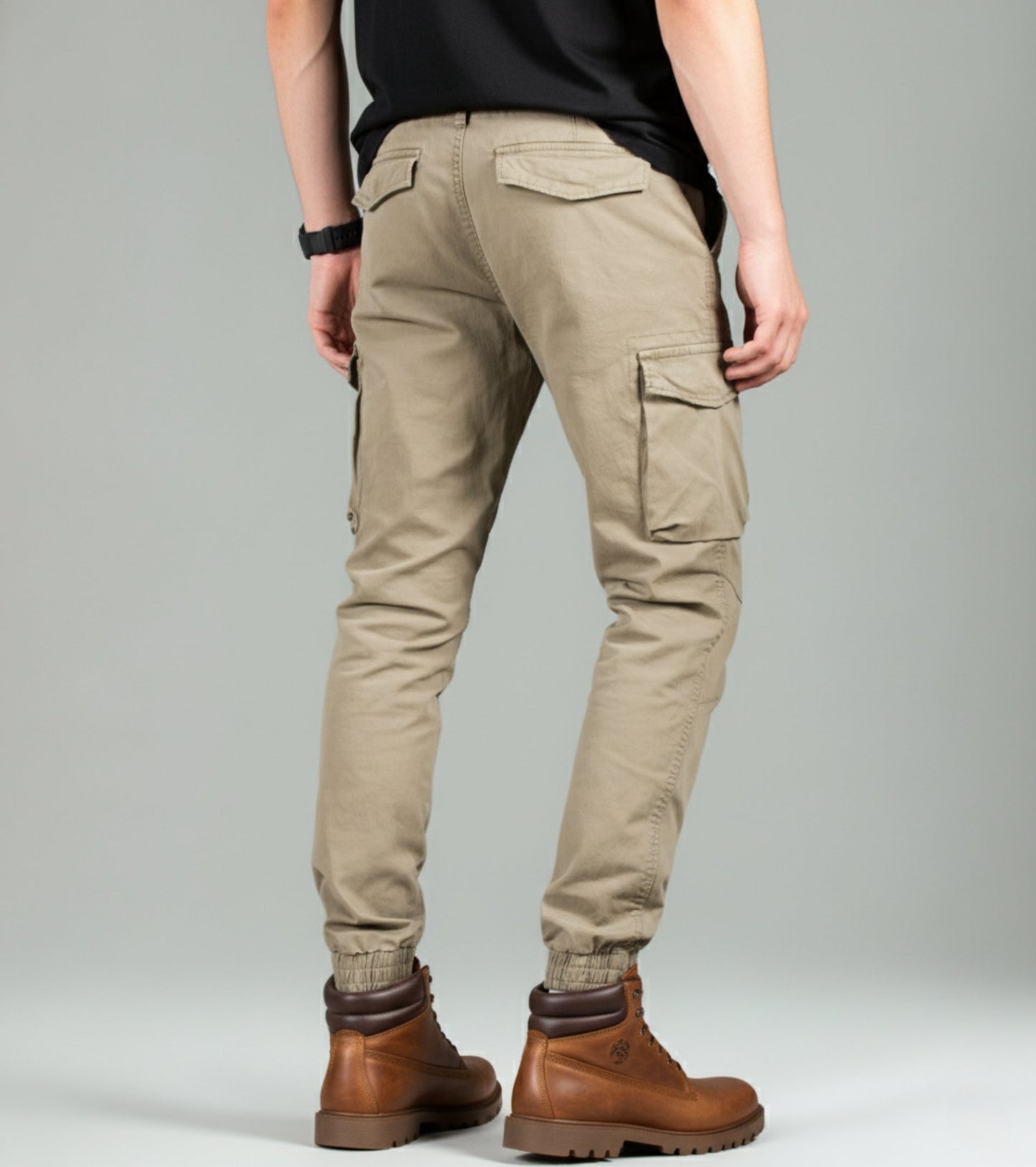 L'MONTE Men's Khaki Cotton Stretch Cargo Joggers Lmonte International