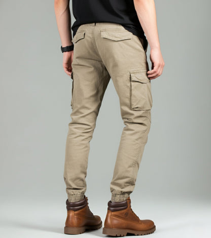 L'MONTE Men's Khaki Cotton Stretch Cargo Joggers Lmonte International