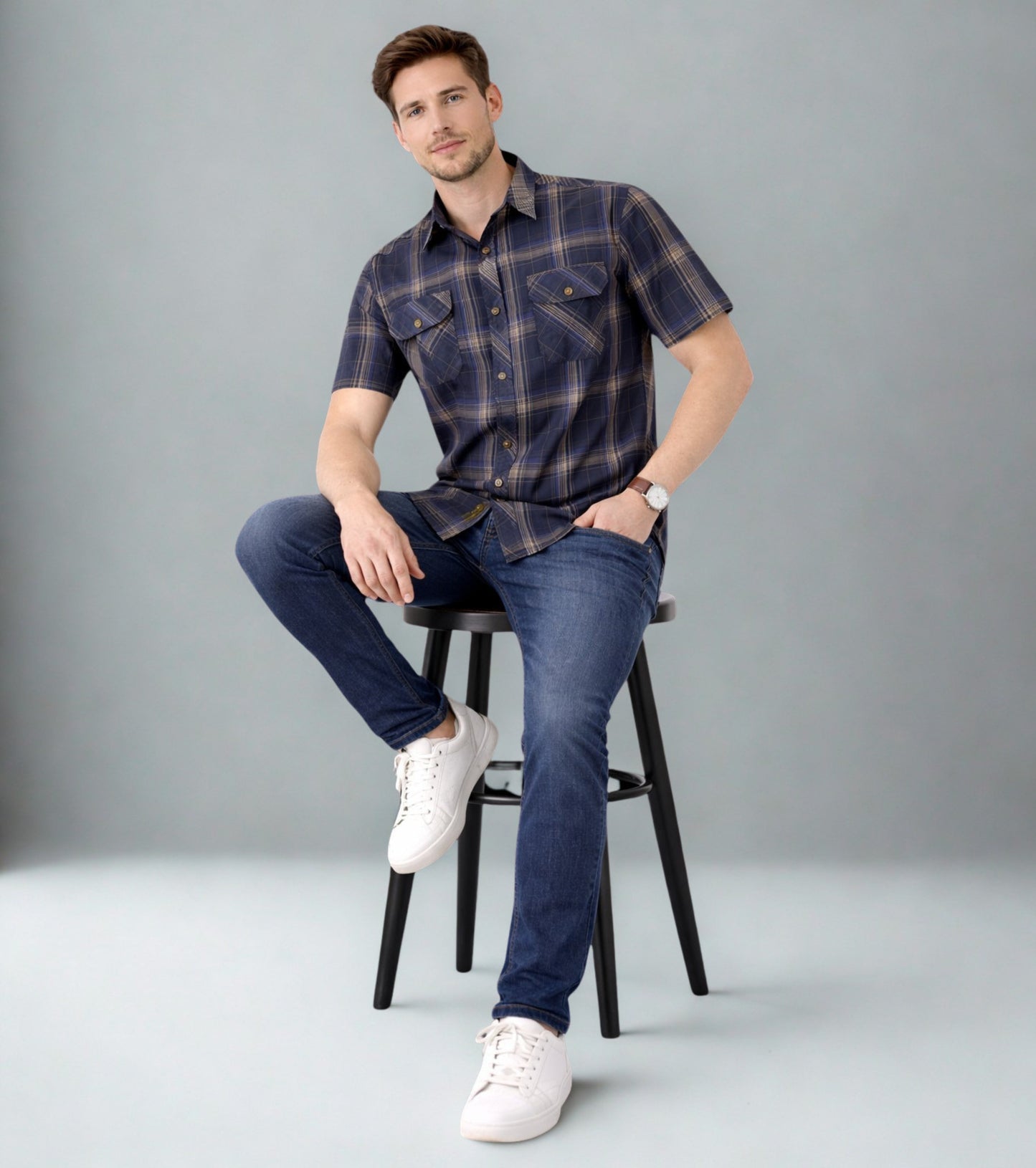 L'MONTE Imported Men's Cotton Blue  Casual Checkered Shirts Lmonte International