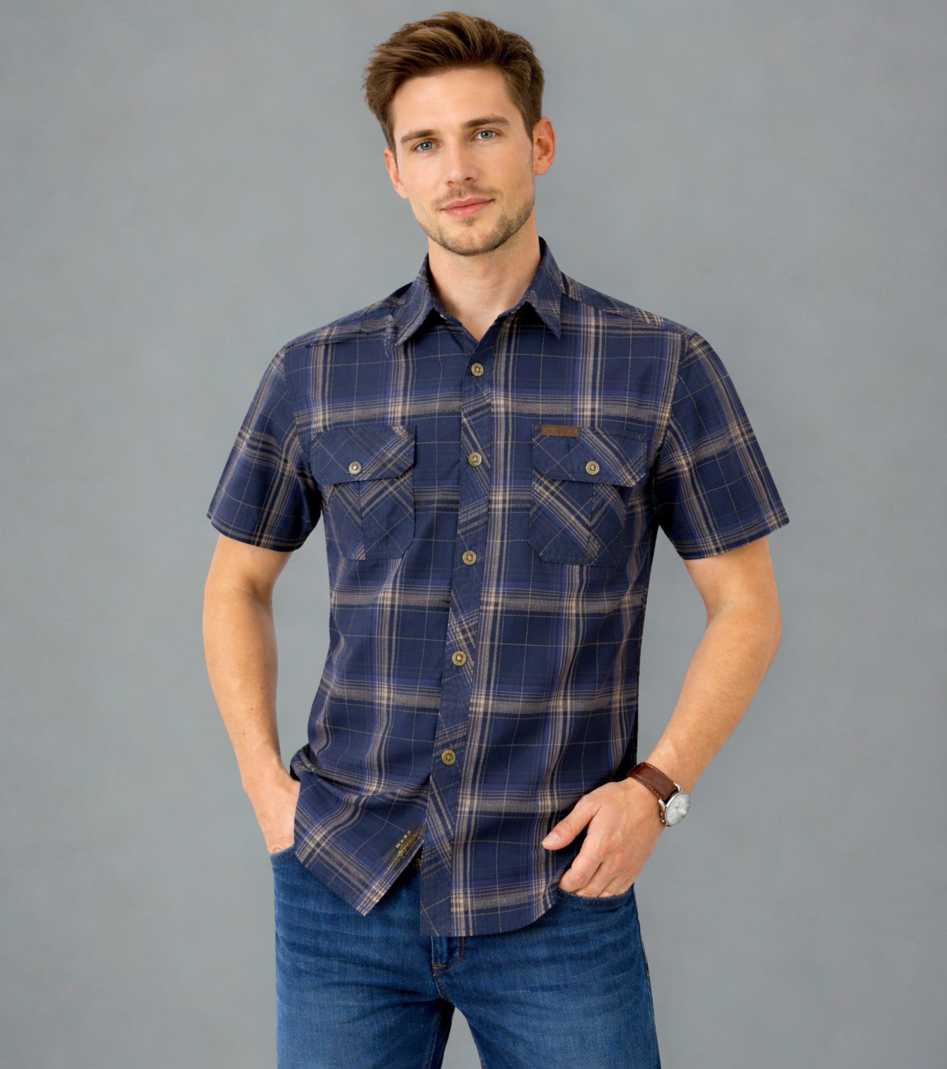 L'MONTE Imported Men's Cotton Blue  Casual Checkered Shirts Lmonte International