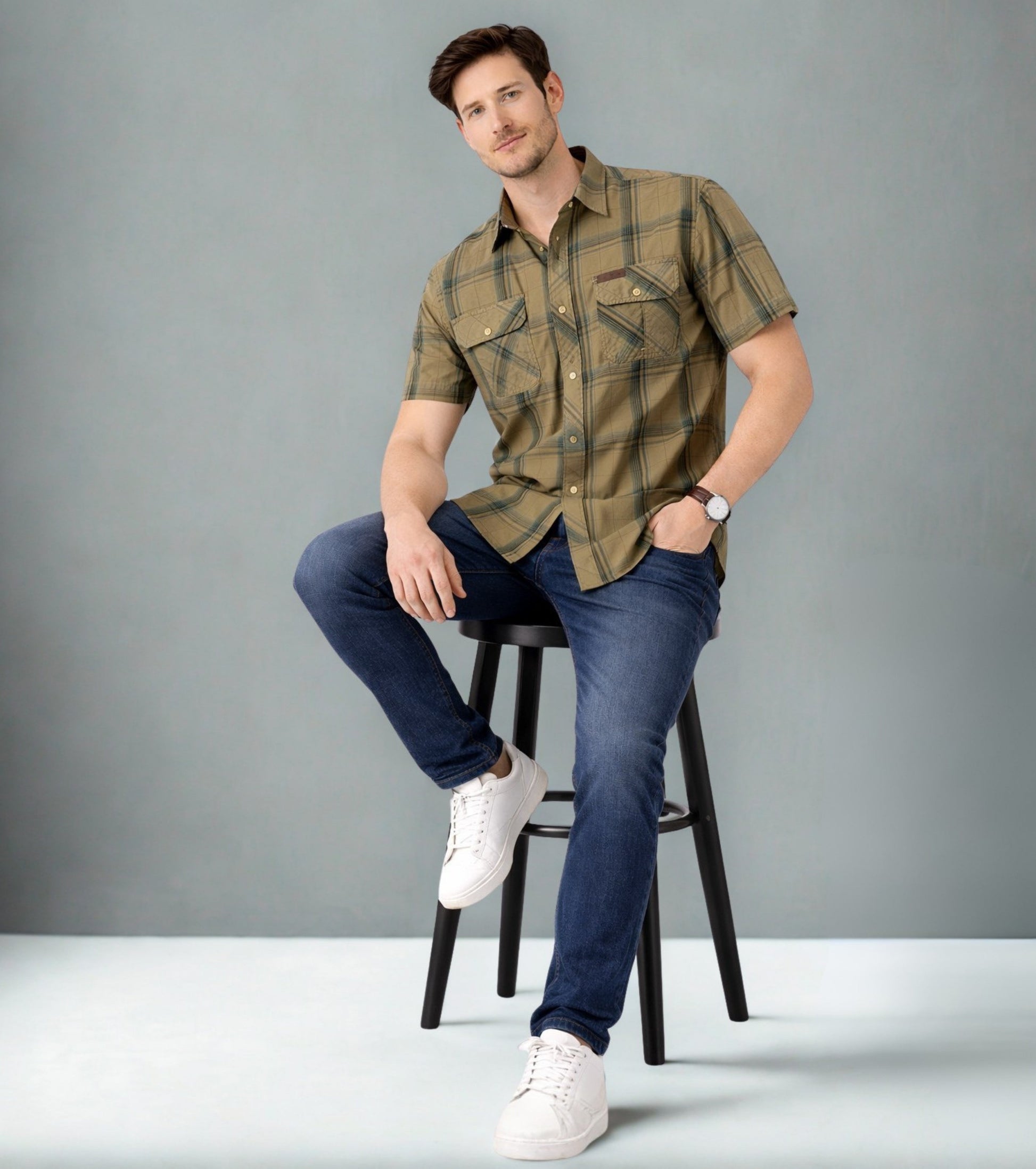 L'MONTE Imported Men's Cotton Khaki Casual Checkered Shirts Lmonte International