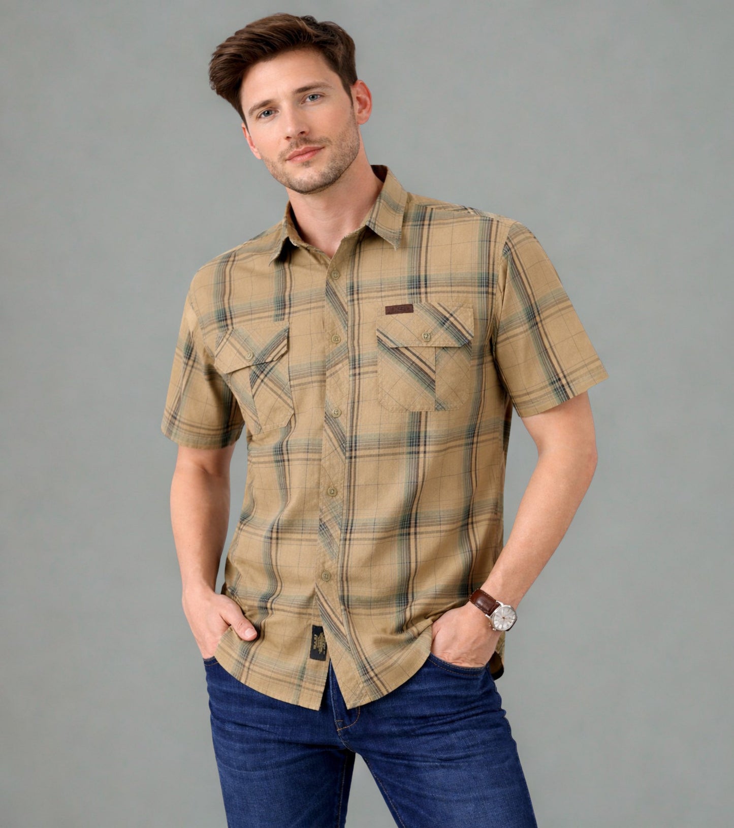 L'MONTE Imported Men's Cotton Khaki Casual Checkered Shirts Lmonte International
