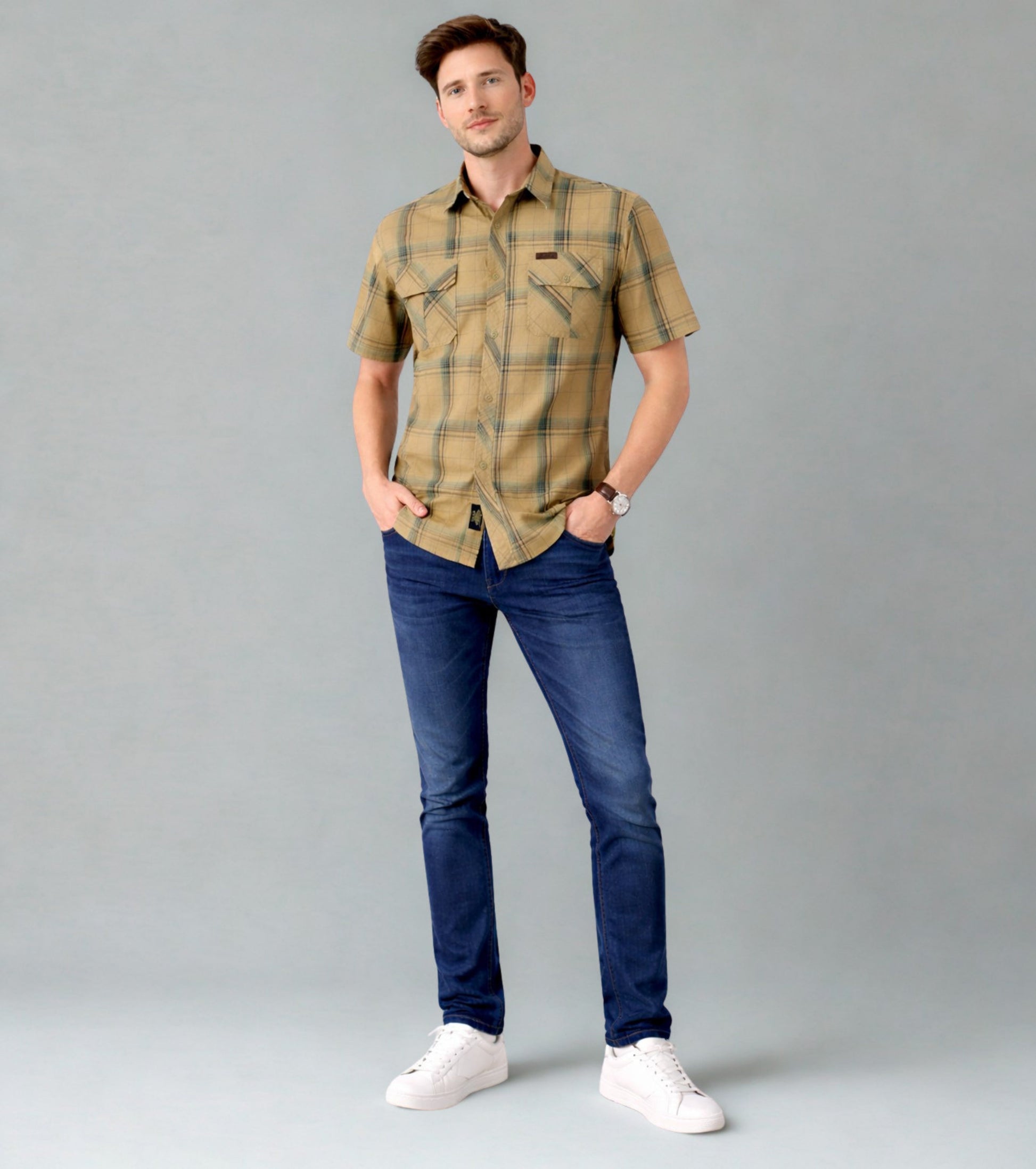 L'MONTE Imported Men's Cotton Khaki Casual Checkered Shirts Lmonte International