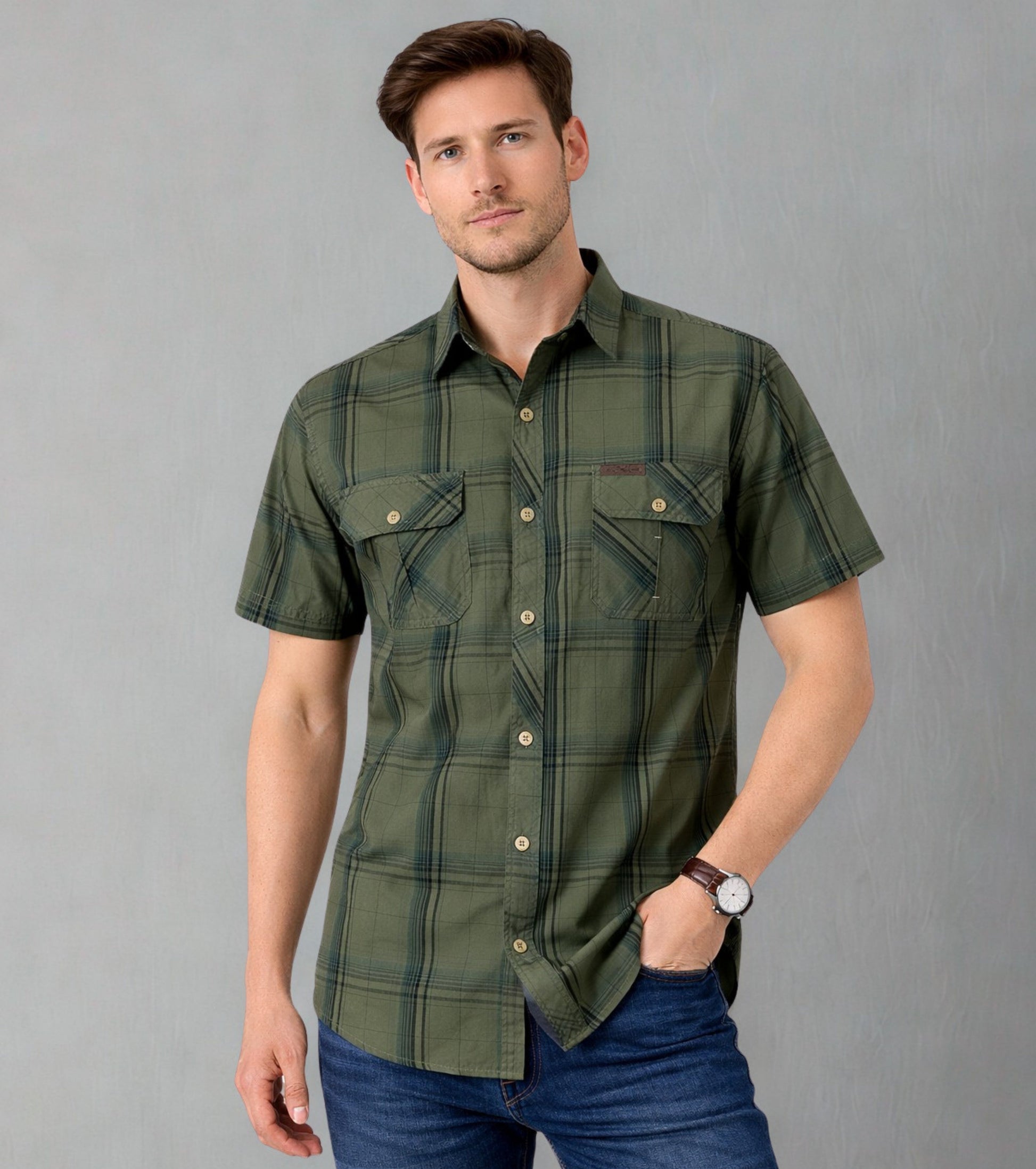 L'MONTE Imported Men's Cotton Green Casual Checkered Shirts Lmonte International
