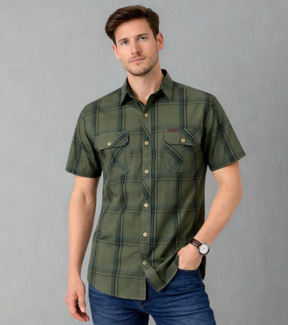 L'MONTE Imported Men's Cotton Green Casual Checkered Shirts Lmonte International
